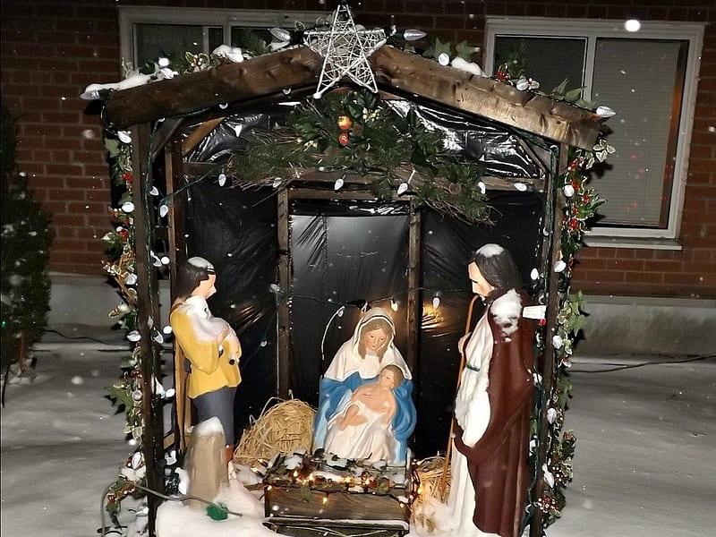 King sized bed, Joseph, jesus, christmas, baby jesus, mary, nativity scene, manger, HD wallpaper