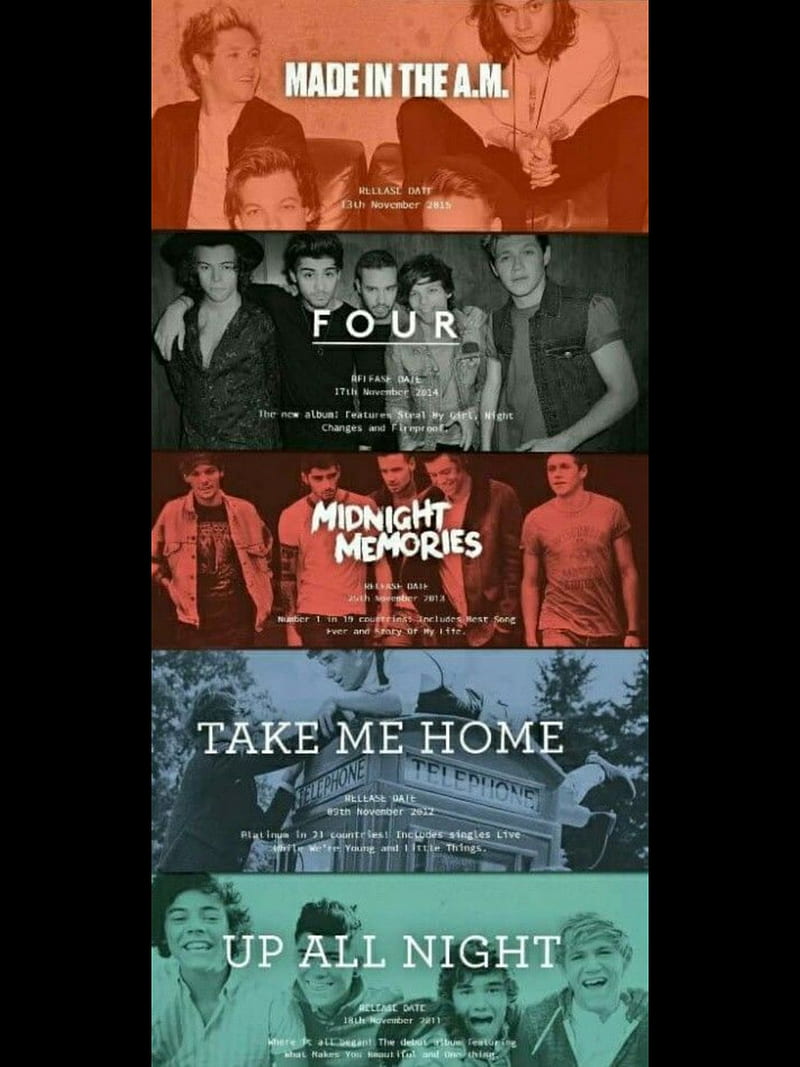 One Direction , four, made in the am, midnight memories, one direction, take me home, up all night, HD phone wallpaper