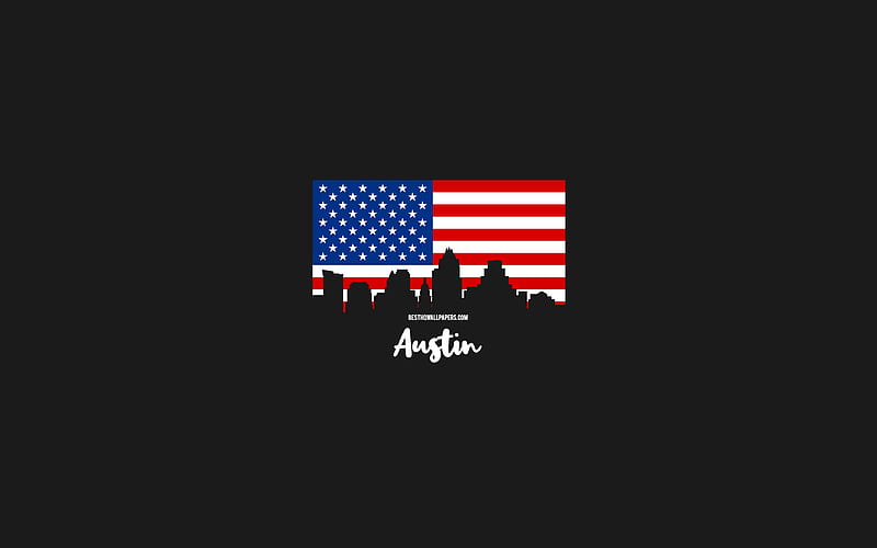 Austin, American city, Austin silhouette skyline, USA flag, Austin cityscape, American flag, USA, Austin skyline, HD wallpaper