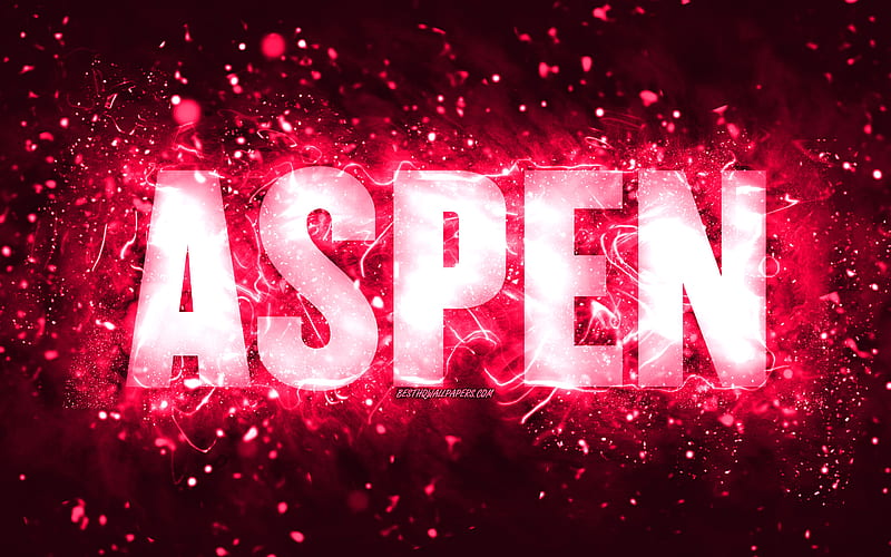 Happy Birtay Aspen, pink neon lights, Aspen name, creative, Aspen Happy Birtay, Aspen Birtay, popular american female names, with Aspen name, Aspen, HD wallpaper