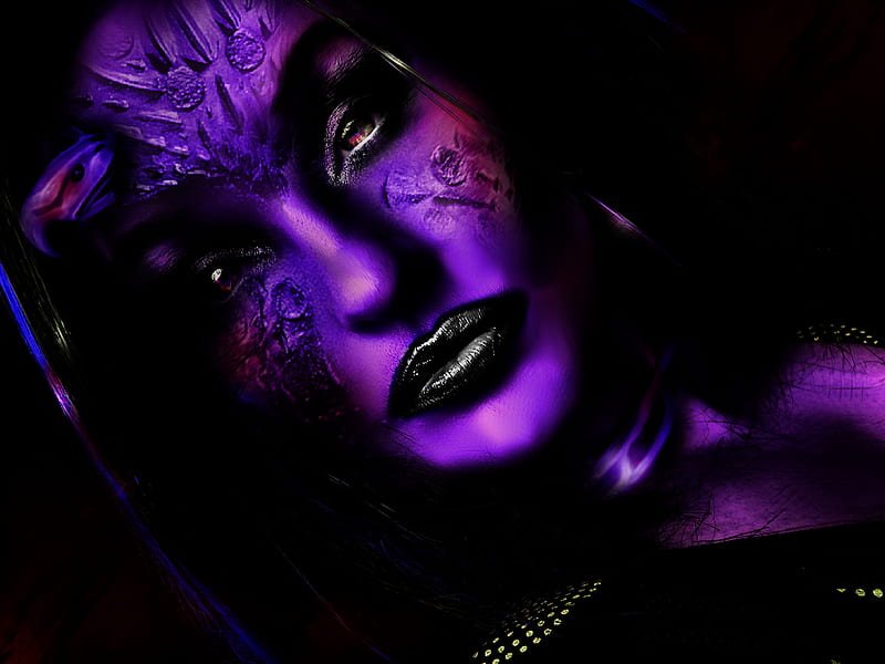 neaddre pholox... bitter darkness, cg, preety, woman, fantasy, gothic darkness, slither, edit, black, ebony, pitch black, starrayne, mystry, ugly, weird, purple, snakebite, new, scales, jet, HD wallpaper
