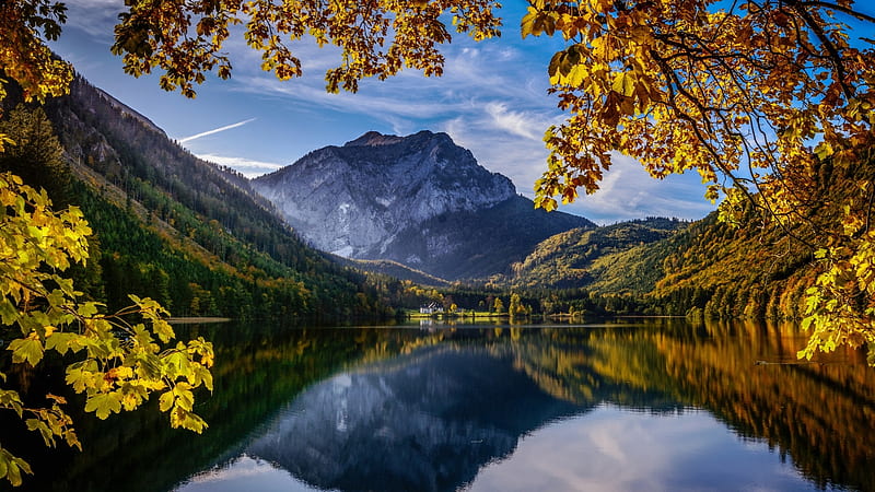 Lake Langbathsee, Austria, Autumn, Mountains, Nature, Alps, Reflection 