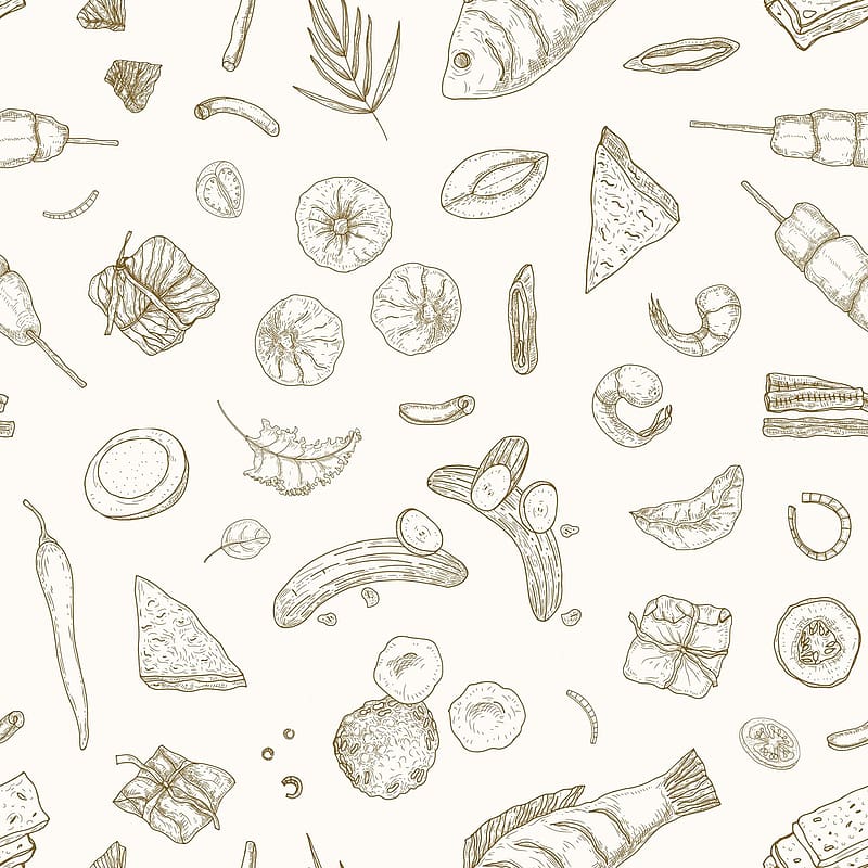 Premium Vector. Malaysian food hand drawn vector seamless pattern. asian traditional cuisine realistic background, backdrop. chinese meal and thai gourmet snacks vintage wrapping paper, design, HD phone wallpaper