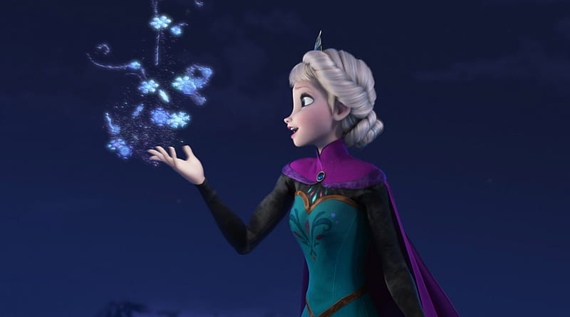 Frozen (2013), movie, elsa, queen, winter, girl, green, purple, ice, frozen, princess, disney, night, HD wallpaper
