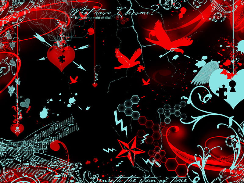 BENEATH STAIN TIMES, black, red, abstract, time, HD wallpaper