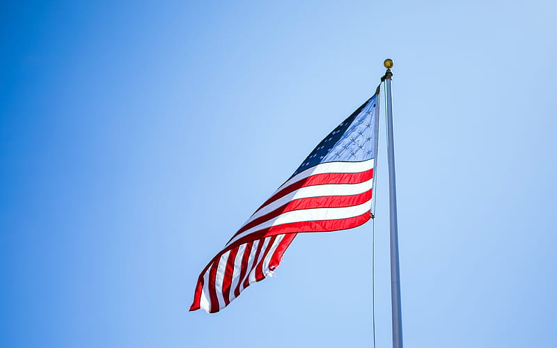 Flag of USA, flagpole, American flag, national symbols, USA national flag, blue sky, flag of America, USA, United States flag, HD wallpaper
