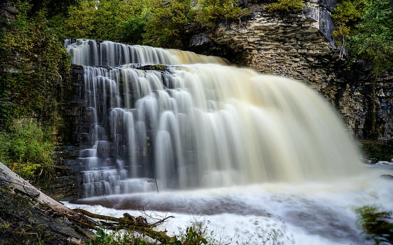 Jones Falls, Owen Sound, Ontario, Canada, rocks, nature, Waterfall, canada, HD wallpaper