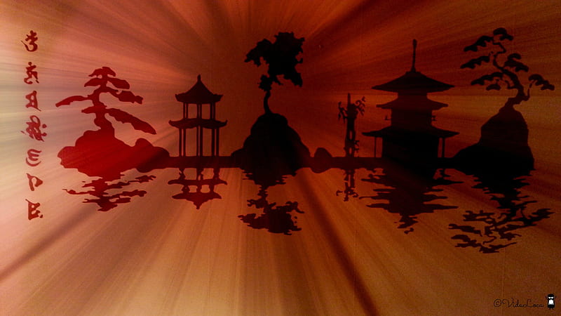 japanese silhouette pt.2, Skyline, japan, Red, Sun, HD wallpaper
