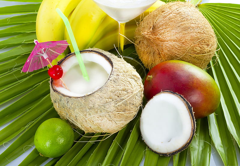 Tropical Cocktail, mango, fruits, coconut, drink, tropical, milkshake, banana, HD wallpaper