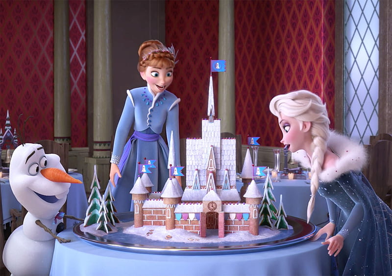 Olaf's Frozen Adventure (2017), anna, movie, elsa, snowman, fantasy, snow queen, olafs frozen adventure, castle, princess, disney, HD wallpaper