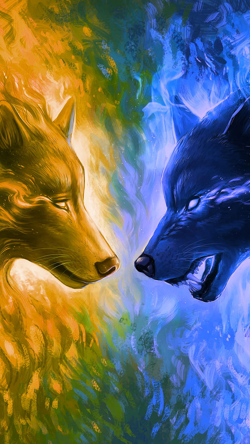 Good and bad, animal, blue, fantasy, wolf, wolves, HD phone wallpaper