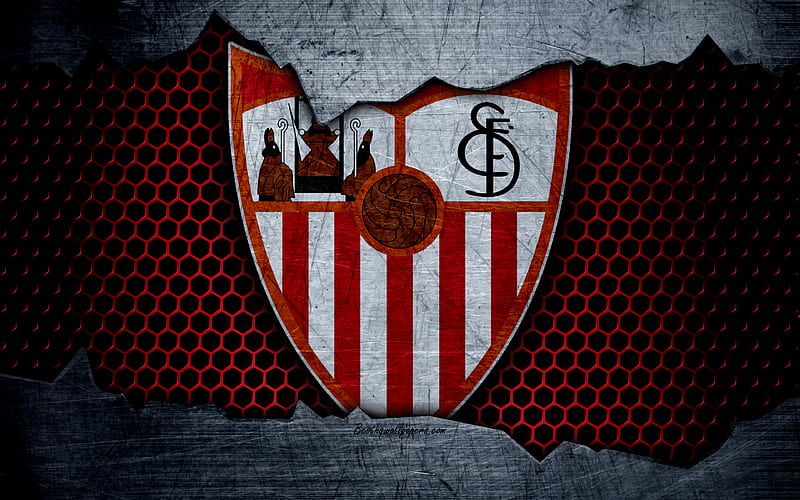 FC Sevilla La Liga, football, emblem, Sevilla logo, Sevilla, Spain, football club, metal texture, grunge, HD wallpaper