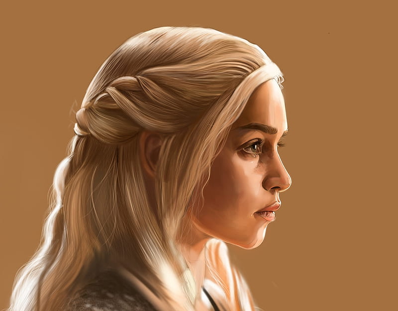 Daenerys, art, luminos, yasar vurdem, game of thrones, blonde, fantays, girl, daenerys targaryen, portrait, HD wallpaper