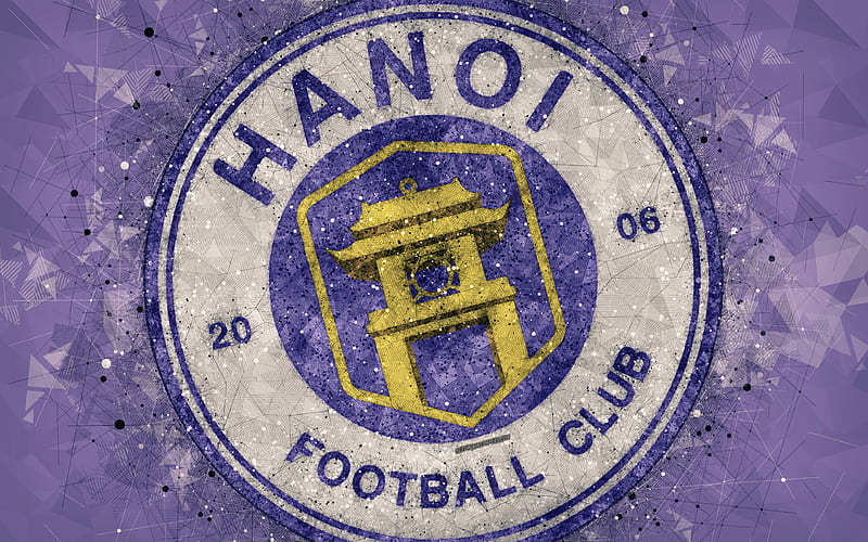Ha Noi FC geometric art, logo, purple background, Vietnamese football club, V-League 1, Hanoi, Vietnam, football, Hanoi FC, HD wallpaper