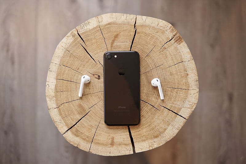 space gray iPhone 8 and Apple AirPods, HD wallpaper