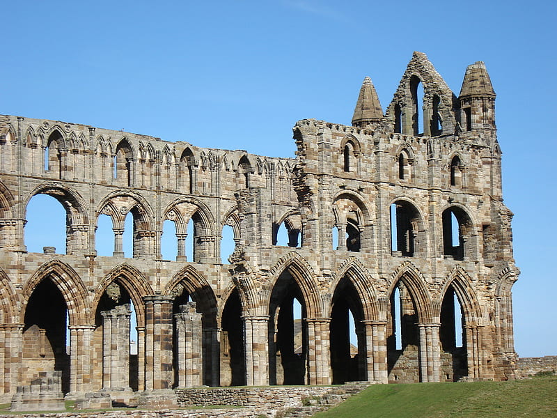 Whitby abbey, whitby, ruin, gothic, abbey, HD wallpaper