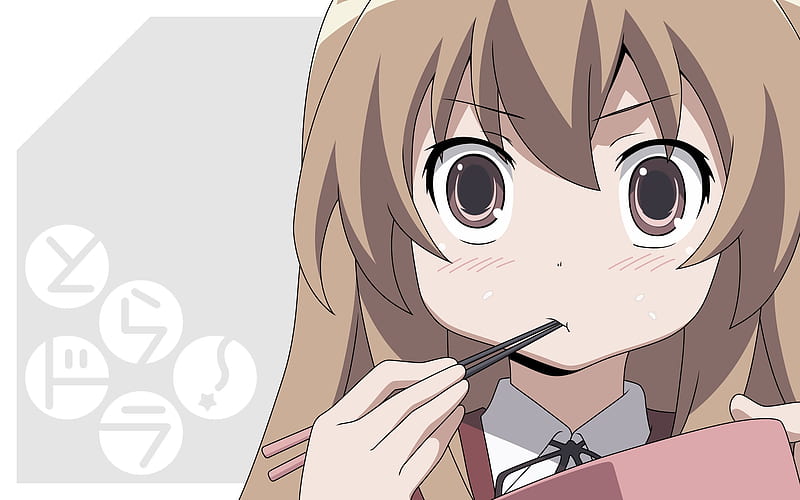 Tiger (TORADORA), girl, chopsticks, anime, blush, shocked, eating, HD wallpaper