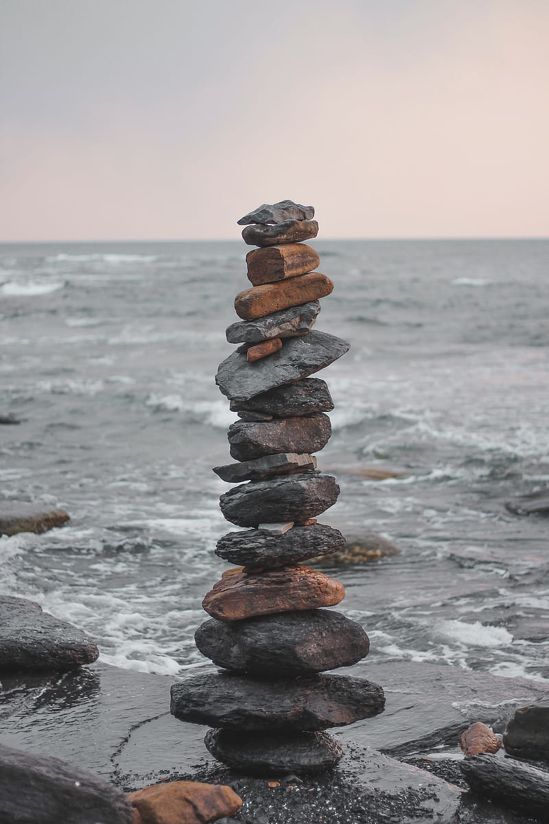 stones, balance, harmony, sea, waves, HD phone wallpaper