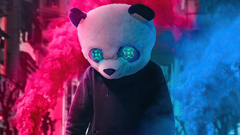 Panda With Two Smoke Bombs , panda, artist, artwork, digital-art, HD wallpaper