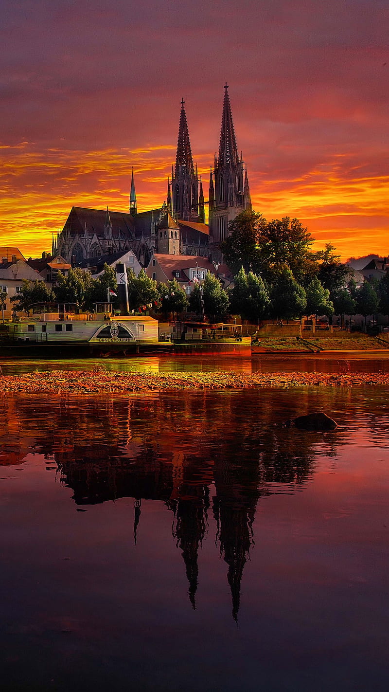 Germany Sunset , city, regensburg, building, castle, HD phone wallpaper