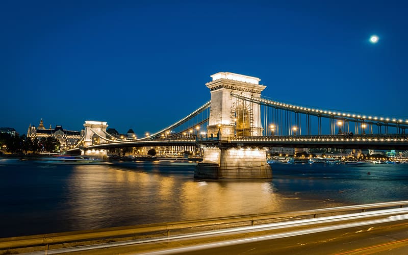Szechenyi Chain Bridge Budapest Hungary Night, HD wallpaper
