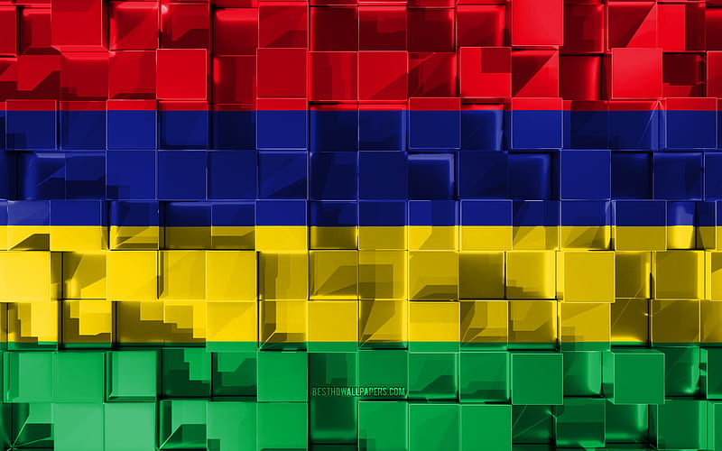 Flag of Mauritius, 3d flag, 3d cubes texture, Flags of African countries, 3d art, Mauritius, Africa, 3d texture, Mauritius flag, HD wallpaper