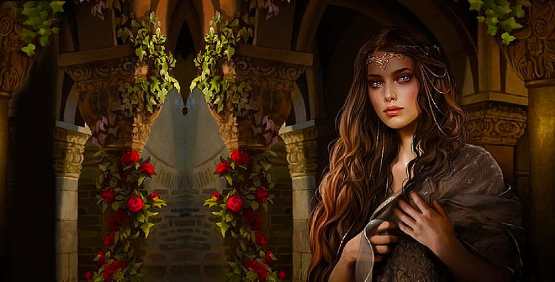 Arwen, art, fantasy, lotr, girl, digital, bonito, woman, HD wallpaper