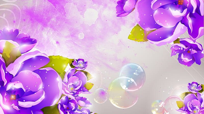 Purple Flowers & Bubbles, bubbles, flowers, blossoms, summer, spring, pink, blooms, Firefox theme, lavender, purple, HD wallpaper