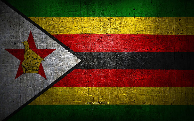 Zimbabwean metal flag, grunge art, African countries, Day of Zimbabwe, national symbols, Zimbabwe flag, metal flags, Flag of Zimbabwe, Africa, Zimbabwean flag, Zimbabwe, HD wallpaper