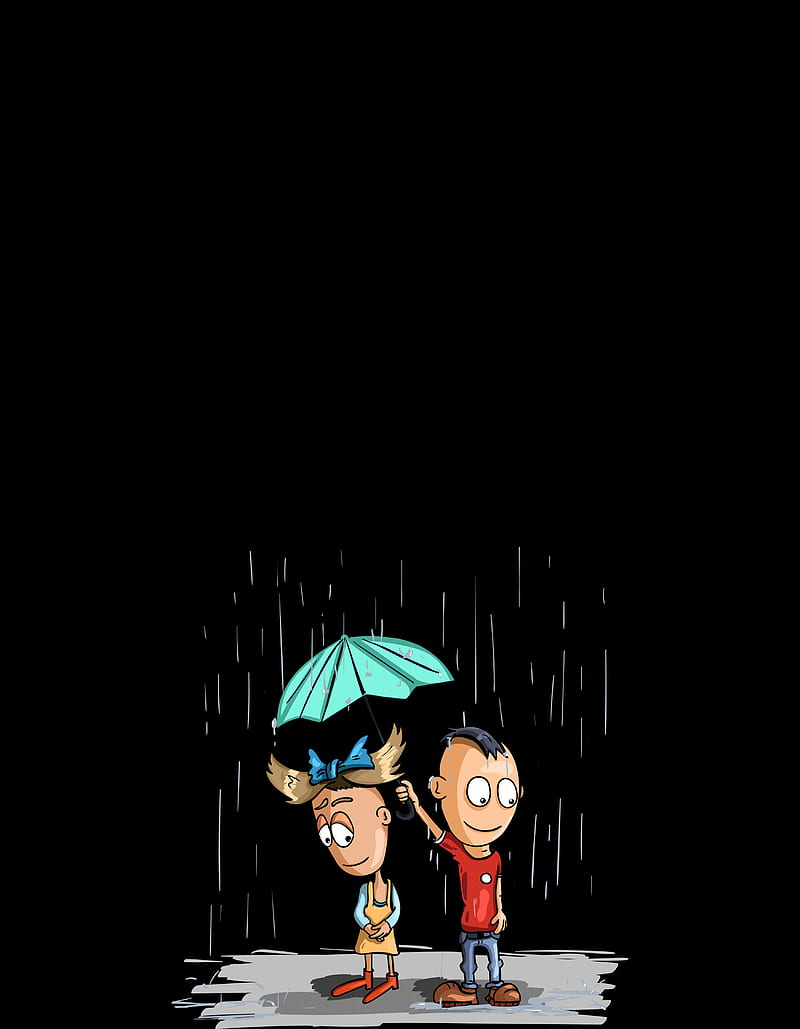couple, art, rain, umbrella, care, HD phone wallpaper