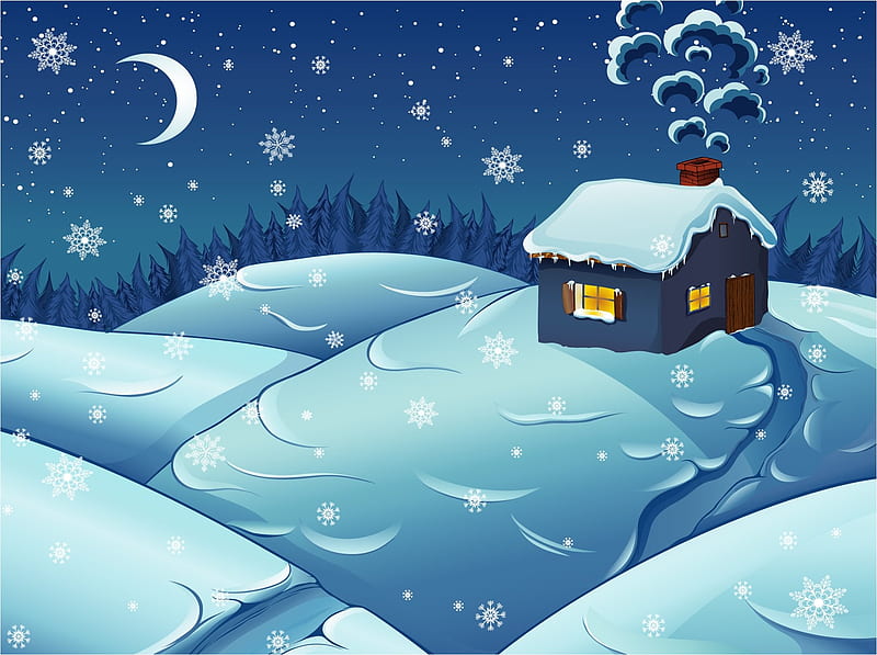 Snow night, moon, snow, cottage, ice, abstract, hill, HD wallpaper | Peakpx