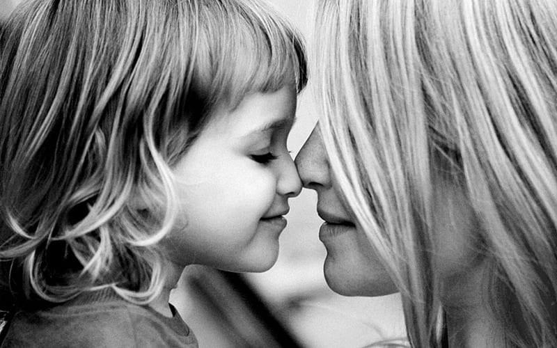 Love, blond, lovely, black and white, bonito, woman, mother, faces, daughter, girl, HD wallpaper
