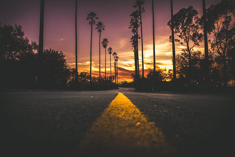 Road In City During Sunset, road, city, sunset, HD wallpaper