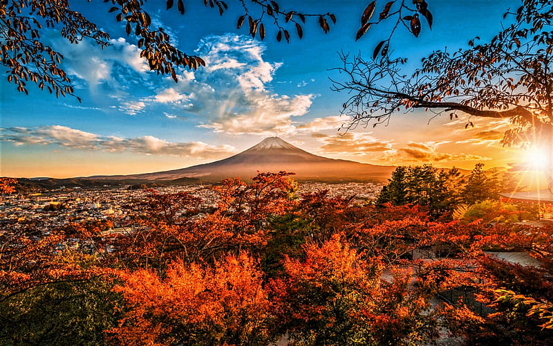 Mount Fuji, nature, japan, mountains, sunset, HD wallpaper