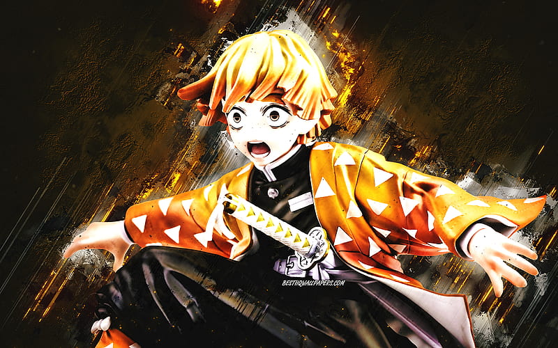 Zenitsu Agatsuma Demon Slayer Kimetsu No Yaiba Orange Stone Background Anime Characters Hd Wallpaper Peakpx
