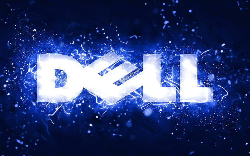 Dell dark blue logo dark blue neon lights, creative, dark blue abstract background, Dell logo, brands, Dell, HD wallpaper