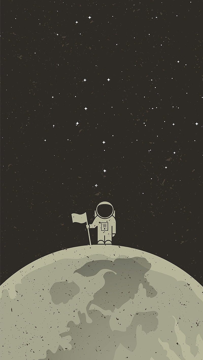 Astronaut, flag, moon, night, space, HD phone wallpaper
