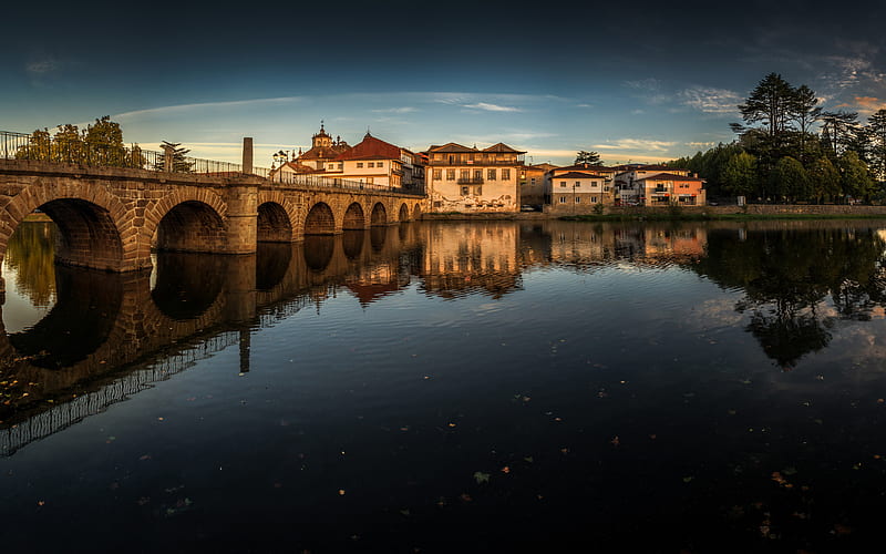 Trajan Bridge, Chaves, Tamega river, portuguese cities, cityscapes, Portugal, Europe, HD wallpaper