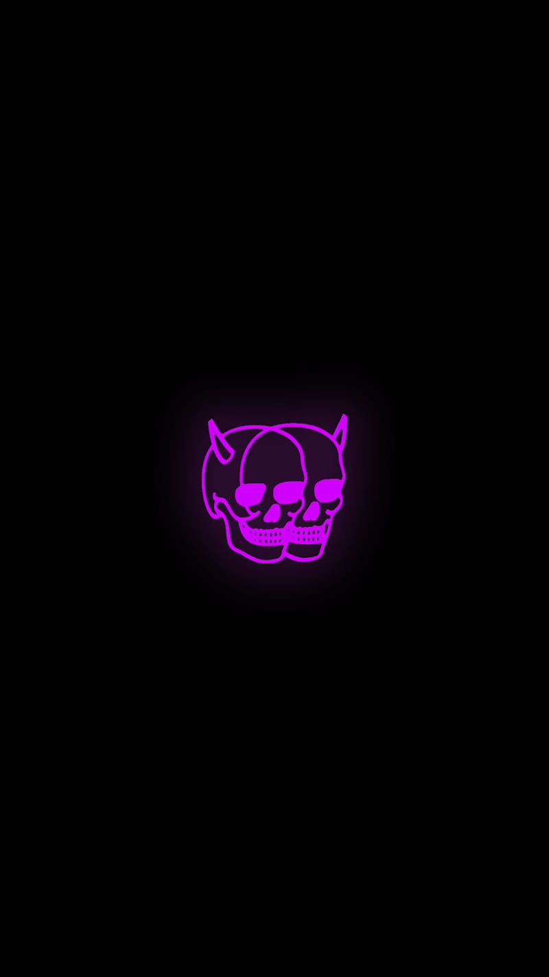 Neon Skull, amoled, glow, neon, skull, HD phone wallpaper