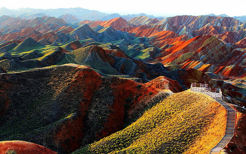 Danxia Landform, China, Rocks, China, Hills, Colorful, HD wallpaper