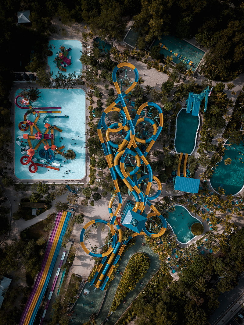 water park, slides, pool, entertainment, aerial view, HD phone wallpaper