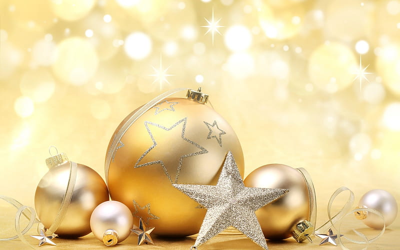 Golden Holiday, ornaments, christmas, new year, bokeh, gold, balls ...