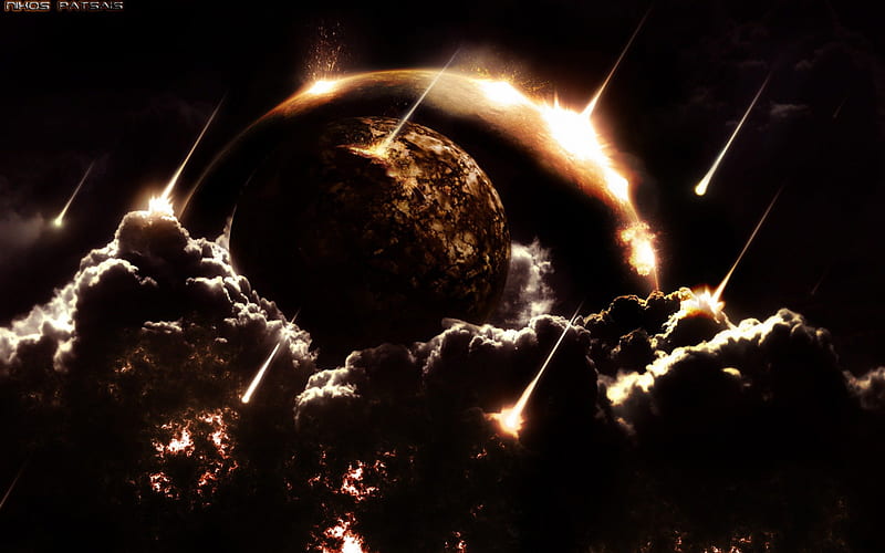 Armageddon, impact, stars, planets, meteors, space, asteroids, HD wallpaper