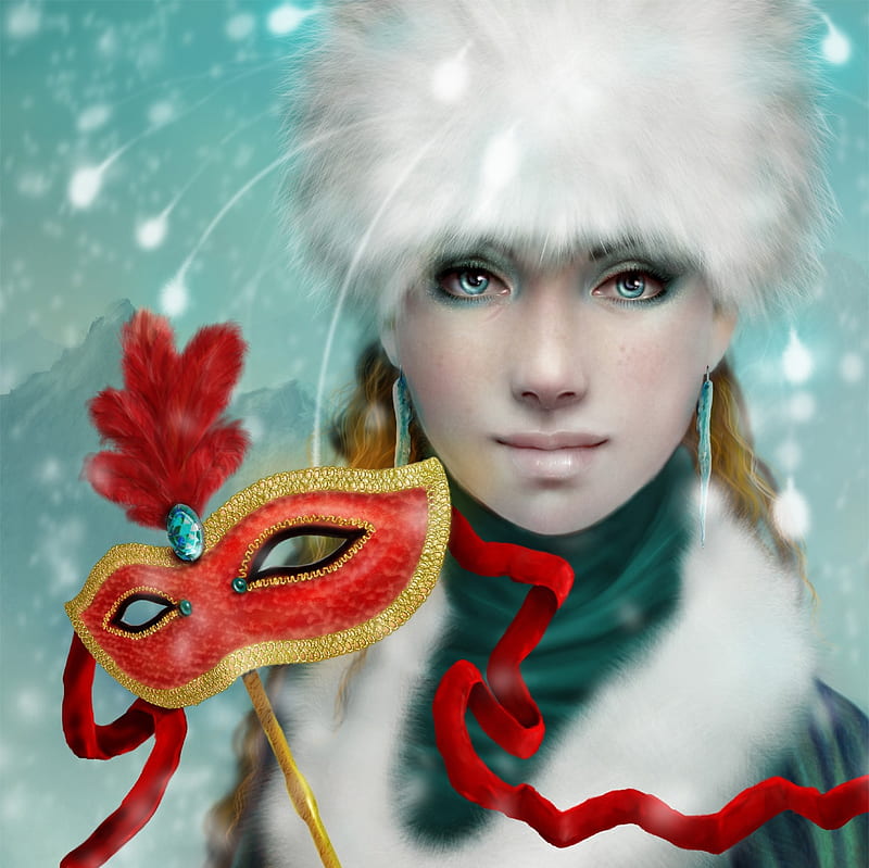 Winter Masque, pretty, girl, snow, eye, beauty, face, masque, winter, HD wallpaper