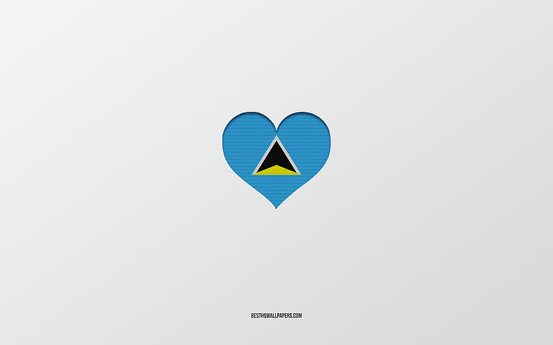 I Love Saint Lucia, North America countries, Saint Lucia, gray background, Saint Lucia flag heart, favorite country, Love Saint Lucia, HD wallpaper