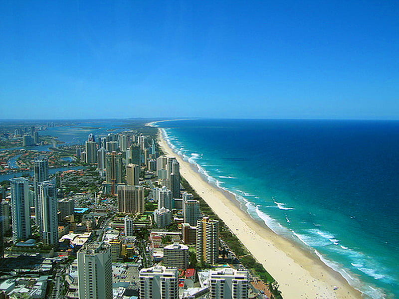 Australian beauty, white sand, city, ocean, australia, beauty, waves, coast, blue, HD wallpaper
