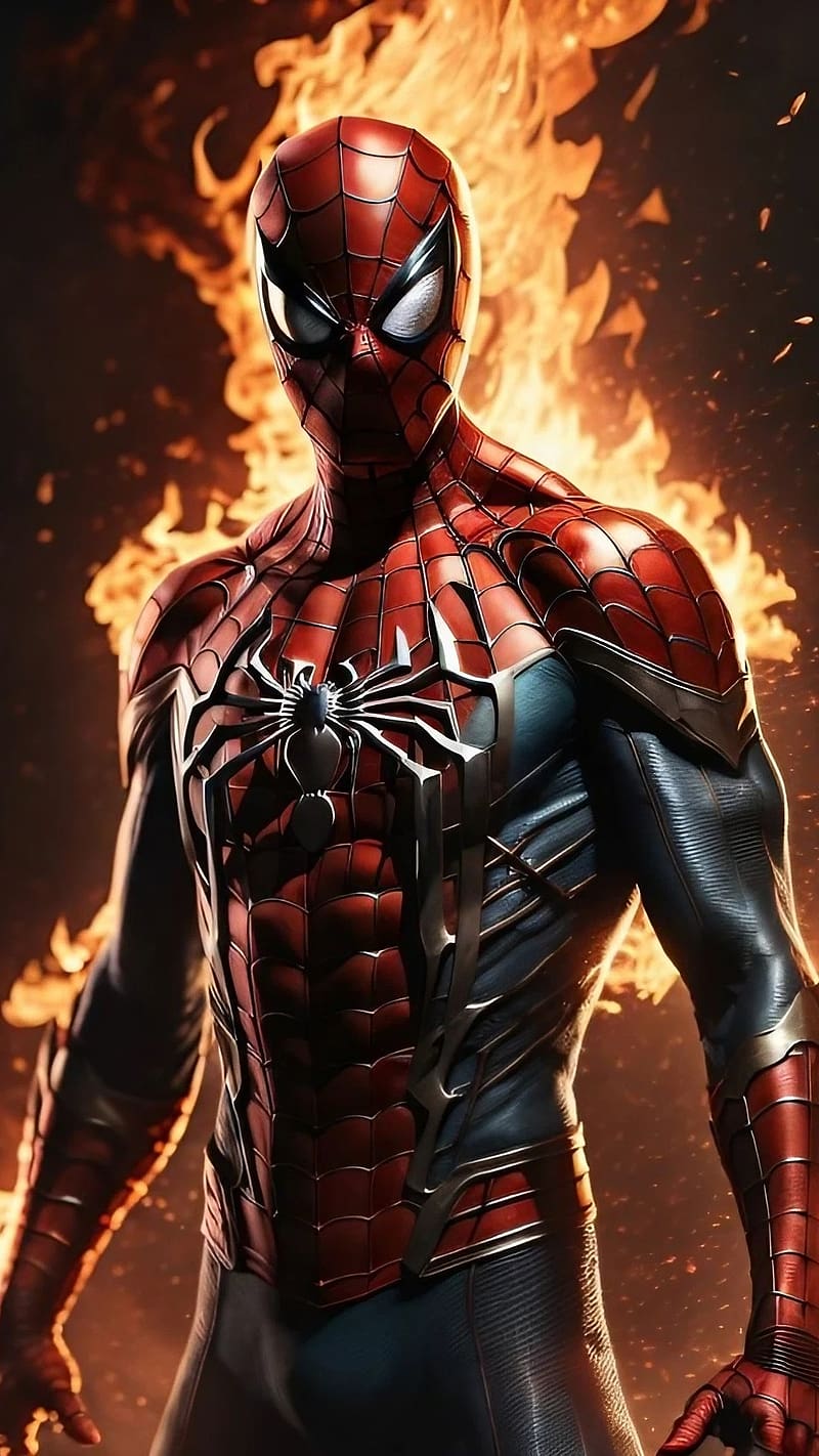 Spiderman, Fire Background, superhero, HD phone wallpaper