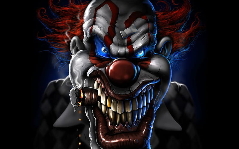 clownin, clown, scary, blood, cigar, HD wallpaper