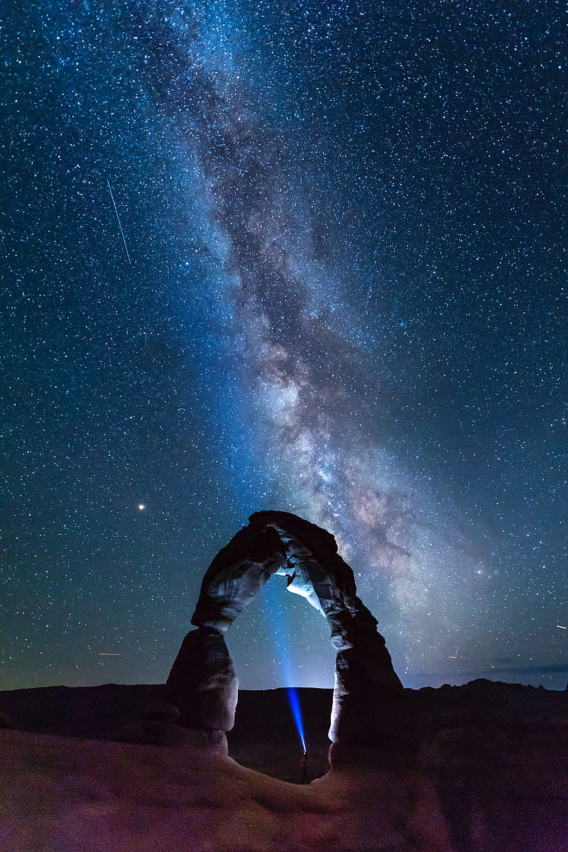 arch, stone, starry sky, night, nature, HD phone wallpaper