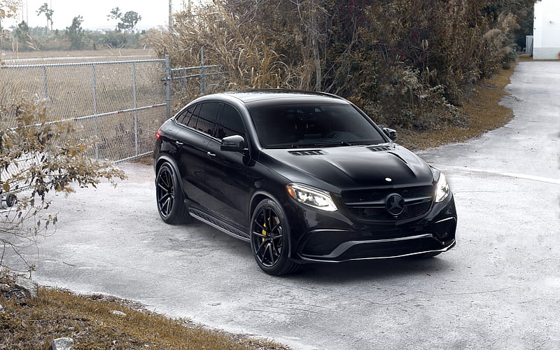 Mercedes-Benz GLE63 AMG, 2018, C292, black sport SUV, exterior, tuning, front view, new black GLE, German cars, Mercedes, HD wallpaper